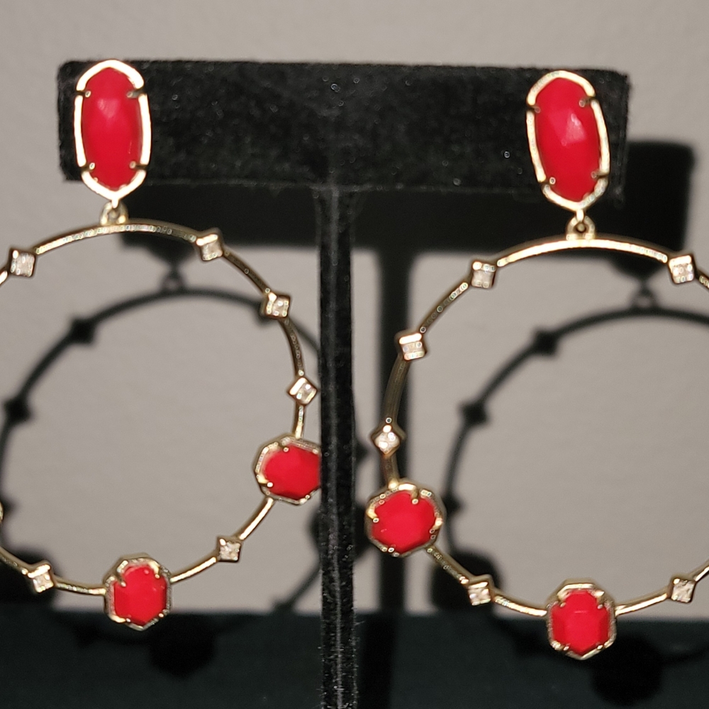 Kendra Scott Shelia Red and Gold Statement Earrings - Picture 4 of 5